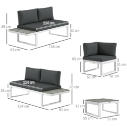 Outsunny 4 Pcs Patio Garden Set w/ 5-Level Recline Corner Sofa, Garden Lounge Sectional Conversation Sofa Set w/ Cushions, Coffee Table, White - thumbnail 3