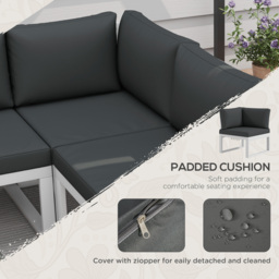 Outsunny 4 Pcs Patio Garden Set w/ 5-Level Recline Corner Sofa, Garden Lounge Sectional Conversation Sofa Set w/ Cushions, Coffee Table, White - thumbnail 5