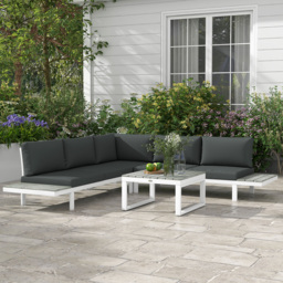 Outsunny 4 Pcs Patio Garden Set w/ 5-Level Recline Corner Sofa, Garden Lounge Sectional Conversation Sofa Set w/ Cushions, Coffee Table, White - thumbnail 2