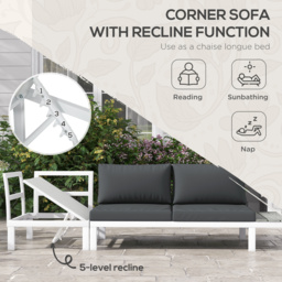 Outsunny 4 Pcs Patio Garden Set w/ 5-Level Recline Corner Sofa, Garden Lounge Sectional Conversation Sofa Set w/ Cushions, Coffee Table, White - thumbnail 6