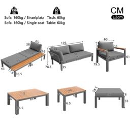 Modular Outdoor Garden Sofa Set with Aluminium Frame, Sturdy Lounge Set with Acacia Wood Coffee Table, 150L x 81.5W x 76H cm, Gray - Aosom UK - thumbnail 3