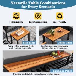 Modular Outdoor Garden Sofa Set with Aluminium Frame, Sturdy Lounge Set with Acacia Wood Coffee Table, 150L x 81.5W x 76H cm, Gray - Aosom UK - thumbnail 5