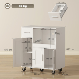 HOMCOM Rolling Kitchen Cart, Microwave Cabinet with Sliding Tray, Drawer, 3-Door Cupboards, Adjustable Shelf, White - thumbnail 3