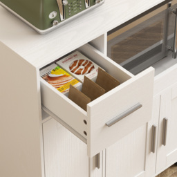 HOMCOM Rolling Kitchen Cart, Microwave Cabinet with Sliding Tray, Drawer, 3-Door Cupboards, Adjustable Shelf, White - thumbnail 9