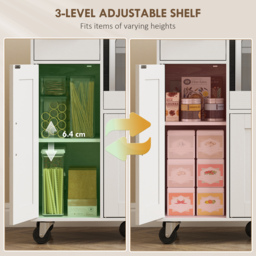 HOMCOM Rolling Kitchen Cart, Microwave Cabinet with Sliding Tray, Drawer, 3-Door Cupboards, Adjustable Shelf, White - thumbnail 5