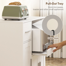 HOMCOM Rolling Kitchen Cart, Microwave Cabinet with Sliding Tray, Drawer, 3-Door Cupboards, Adjustable Shelf, White - thumbnail 6
