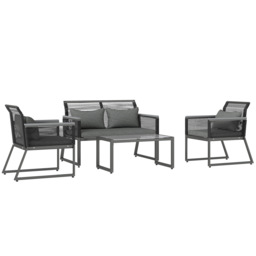 Outsunny 4 Pieces Rattan Garden Furniture Set - Charcoal Grey - Aosom UK - thumbnail 1