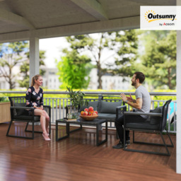 Outsunny 4 Pieces Rattan Garden Furniture Set - Charcoal Grey - Aosom UK - thumbnail 2
