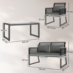 Outsunny 4 Pieces Rattan Garden Furniture Set - Charcoal Grey - Aosom UK - thumbnail 3