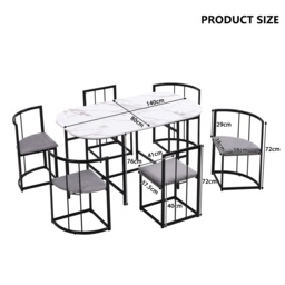 Modern Dining Table and 6 Chairs with Backrests and Upholstery, Dining Table Set with Marble Pattern, Gold Iron Frame, 140x80x76 cm, Black - Aosom UK - thumbnail 3
