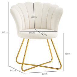 HOMCOM Velvet-Feel Lotus Petal Accent Chair - Cream - thumbnail 3
