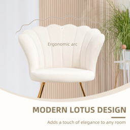 HOMCOM Velvet-Feel Lotus Petal Accent Chair - Cream - thumbnail 6