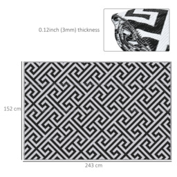 Outsunny 152 x 243 cm(5x 8ft) Outdoor Rug Reversible Mat Plastic Straw Rug Portable RV Camping Mat for Garden Deck Picnic Indoor, Black & White - thumbnail 3