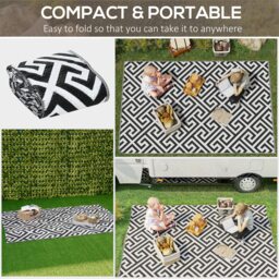 Outsunny 152 x 243 cm(5x 8ft) Outdoor Rug Reversible Mat Plastic Straw Rug Portable RV Camping Mat for Garden Deck Picnic Indoor, Black & White - thumbnail 4