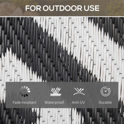Outsunny 152 x 243 cm(5x 8ft) Outdoor Rug Reversible Mat Plastic Straw Rug Portable RV Camping Mat for Garden Deck Picnic Indoor, Black & White - thumbnail 5