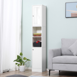 kleankin Free Standing Bathroom Cabinet with Mirror, Tallboy Unit with Adjustable Shelves, 30W x 28D x 180Hcm, White - Aosom UK - thumbnail 4