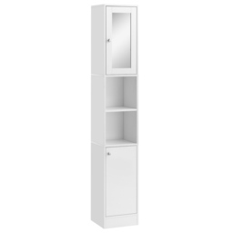 kleankin Free Standing Bathroom Cabinet with Mirror, Tallboy Unit with Adjustable Shelves, 30W x 28D x 180Hcm, White - Aosom UK