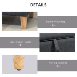 HOMCOM Linen Storage Ottoman, Padded Footstool, Rubberwood Legs, Ideal for Bed End, Shoe Bench, Seating, Dark Grey - Aosom UK - thumbnail 6
