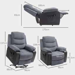 HOMCOM Power Lift Recliner Chair for Elderly, Patchwork Design Oversized Electric Riser and Recliner Armchair with Remote Control, Dark Grey - thumbnail 4