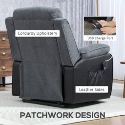 HOMCOM Power Lift Recliner Chair for Elderly, Patchwork Design Oversized Electric Riser and Recliner Armchair with Remote Control, Dark Grey - thumbnail 9