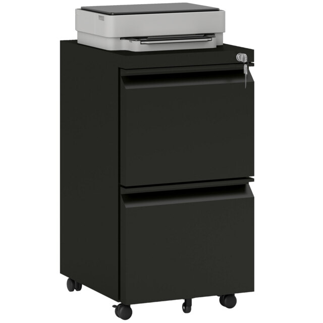 Vinsetto 2 Drawer Small Filing Cabinet on Wheels, Steel Lockable File Cabinet w/ Adjustable Hanging Bar for Letter, A4 & Legal Size, Black - Aosom UK - image 1