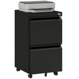 Vinsetto 2 Drawer Small Filing Cabinet on Wheels, Steel Lockable File Cabinet w/ Adjustable Hanging Bar for Letter, A4 & Legal Size, Black - Aosom UK