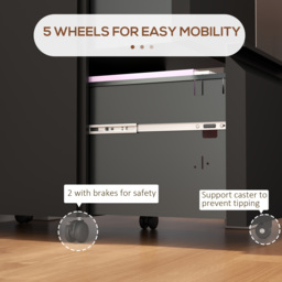 Vinsetto 2 Drawer Small Filing Cabinet on Wheels, Steel Lockable File Cabinet w/ Adjustable Hanging Bar for Letter, A4 & Legal Size, Black - Aosom UK - thumbnail 7