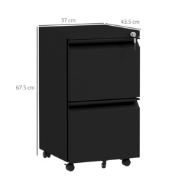 Vinsetto 2 Drawer Small Filing Cabinet on Wheels, Steel Lockable File Cabinet w/ Adjustable Hanging Bar for Letter, A4 & Legal Size, Black - Aosom UK - thumbnail 3