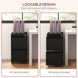 Vinsetto 2 Drawer Small Filing Cabinet on Wheels, Steel Lockable File Cabinet w/ Adjustable Hanging Bar for Letter, A4 & Legal Size, Black - Aosom UK - thumbnail 6