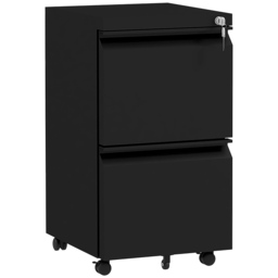 Vinsetto 2 Drawer Small Filing Cabinet on Wheels, Steel Lockable File Cabinet w/ Adjustable Hanging Bar for Letter, A4 & Legal Size, Black - Aosom UK