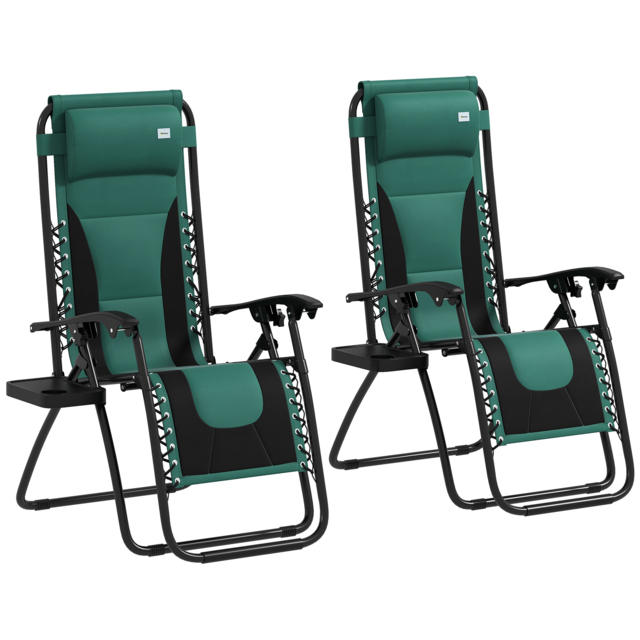 Outsunny Foldable Reclining Garden Chair Set of 2, Zero Gravity Chairs with Padded Seat, Cup Holder, Adjustable Backrest for Patio, Deck, Green - image 1