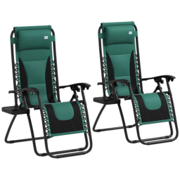 Outsunny Foldable Reclining Garden Chair Set of 2, Zero Gravity Chairs with Padded Seat, Cup Holder, Adjustable Backrest for Patio, Deck, Green - thumbnail 1
