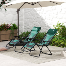 Outsunny Foldable Reclining Garden Chair Set of 2, Zero Gravity Chairs with Padded Seat, Cup Holder, Adjustable Backrest for Patio, Deck, Green - thumbnail 8