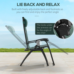 Outsunny Foldable Reclining Garden Chair Set of 2, Zero Gravity Chairs with Padded Seat, Cup Holder, Adjustable Backrest for Patio, Deck, Green - thumbnail 4