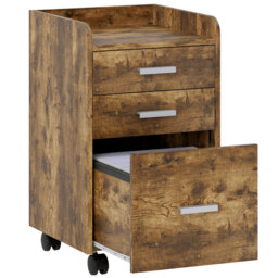 HOMCOM 3 Drawer Filing Cabinet, Rolling File Cabinet with Edged Top for Letter, A4 Size, Hanging File Folders, Rustic Brown