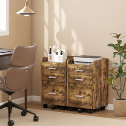 HOMCOM 3 Drawer Filing Cabinet, Rolling File Cabinet with Edged Top for Letter, A4 Size, Hanging File Folders, Rustic Brown - thumbnail 8