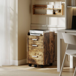 HOMCOM 3 Drawer Filing Cabinet, Rolling File Cabinet with Edged Top for Letter, A4 Size, Hanging File Folders, Rustic Brown - thumbnail 9