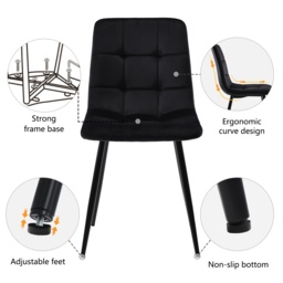 Set of 4 Upholstered Velvet Dining Chairs with Metal Frame, Ergonomic Design, 4-Set Upholstered Chair with Backrest, 44x41x86 cm, Black - Aosom UK - thumbnail 6