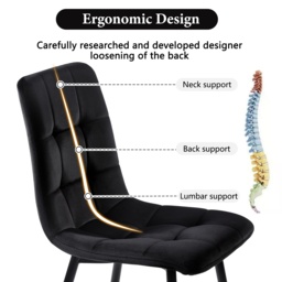 Set of 4 Upholstered Velvet Dining Chairs with Metal Frame, Ergonomic Design, 4-Set Upholstered Chair with Backrest, 44x41x86 cm, Black - Aosom UK - thumbnail 4