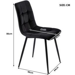 Set of 4 Upholstered Velvet Dining Chairs with Metal Frame, Ergonomic Design, 4-Set Upholstered Chair with Backrest, 44x41x86 cm, Black - Aosom UK - thumbnail 3