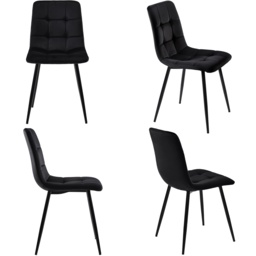 Set of 4 Upholstered Velvet Dining Chairs with Metal Frame, Ergonomic Design, 4-Set Upholstered Chair with Backrest, 44x41x86 cm, Black - Aosom UK - thumbnail 2