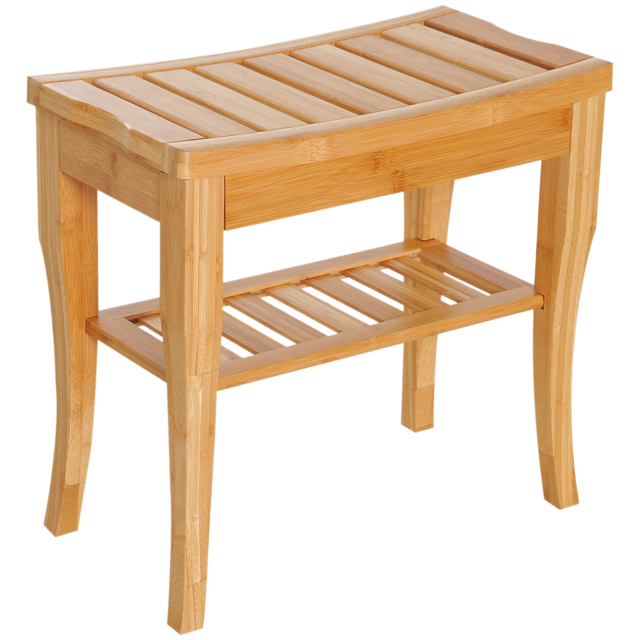 HOMCOM Bamboo Bathroom Shower Bench w/ Lower Shelf - Aosom UK - image 1