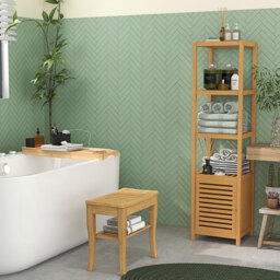 HOMCOM Bamboo Bathroom Shower Bench w/ Lower Shelf - Aosom UK - thumbnail 9