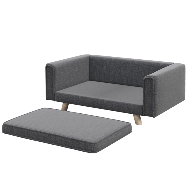 PawHut Dog Sofa Bed, Elevated Dog Couch for Medium and Small Dogs, with Soft Cushion, Removable and Washable Cover, Grey - Aosom UK - image 1