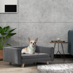 PawHut Dog Sofa Bed, Elevated Dog Couch for Medium and Small Dogs, with Soft Cushion, Removable and Washable Cover, Grey - Aosom UK - thumbnail 2
