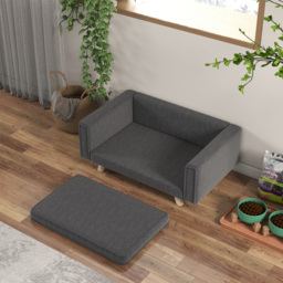 PawHut Dog Sofa Bed, Elevated Dog Couch for Medium and Small Dogs, with Soft Cushion, Removable and Washable Cover, Grey - Aosom UK - thumbnail 9