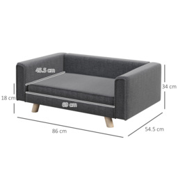 PawHut Dog Sofa Bed, Elevated Dog Couch for Medium and Small Dogs, with Soft Cushion, Removable and Washable Cover, Grey - Aosom UK - thumbnail 3