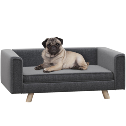 PawHut Dog Sofa Bed, Elevated Dog Couch for Medium and Small Dogs, with Soft Cushion, Removable and Washable Cover, Grey - Aosom UK - thumbnail 1