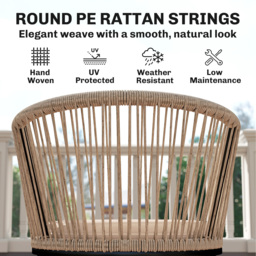 Outsunny Garden Chairs Set of 2, Rattan Garden Dining Chairs with String Back Armrests, Cushions, Natural Wood Finish - thumbnail 4