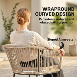 Outsunny Garden Chairs Set of 2, Rattan Garden Dining Chairs with String Back Armrests, Cushions, Natural Wood Finish - thumbnail 5